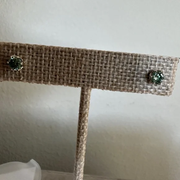 Greenish Blue Moissanite Stud Earrings - Picture 2 of 9